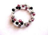 Bratara perle sticla , bratara perle roz, negre si gri 36038