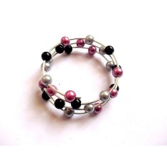 Bratara perle sticla , bratara perle roz, negre si gri 36038