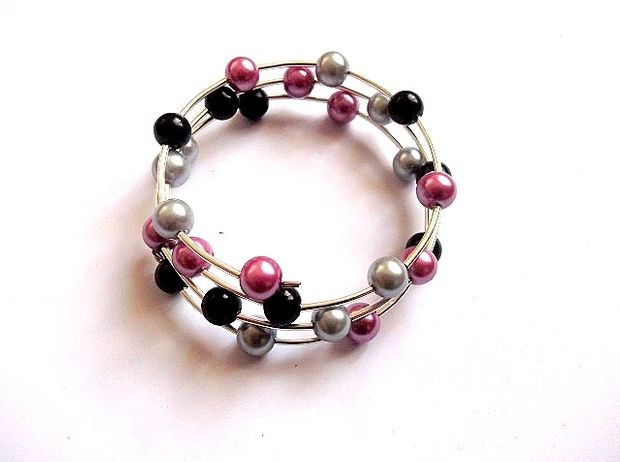 Bratara perle sticla , bratara perle roz, negre si gri 36038