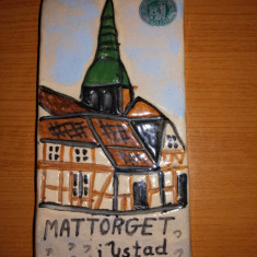 Placa ceramica vintage Krukmakaren Ystad Mattorget Suedia