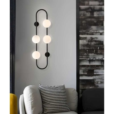 Aplica perete, culoare neagra, 4 globuri albe, dulie G9 foto