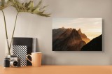 Tablou Canvas Peisaj Munți Apus Lumină Siluetă Contur Orizont, 39 x 26 cm, CMCLASS