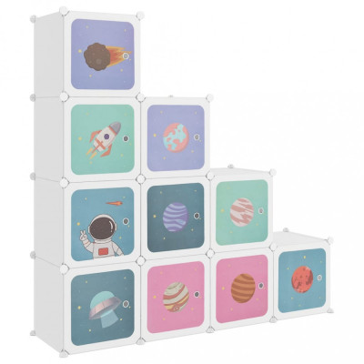 Dulap de depozitare cub pentru copii, 10 cuburi, alb, PP foto