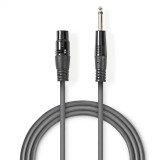 Cablu Audio XLR 3 Pini - Jack 6.35mm M-T 3m Nedis, Negru/Argintiu/Alb