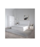 Dormitor Dante, 4 Piese, Pat Dante 160 X 200, 2Noptiere, Dulap Hera Alb, Culoare Alb
