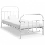 Cadru de pat, alb, 90 x 200 cm, metal, Cires, Dublu, Cu polite semirotunde, vidaXL