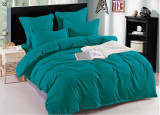 Lenjerie de pat Damasc, 100% bumbac, 6 piese, uni, verde albăstrui, SH-D35, 220&times;240 cm, Set complet