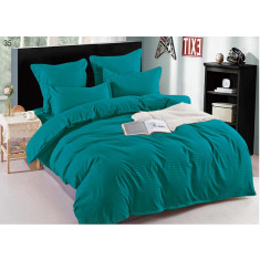 Lenjerie de pat Damasc, 100% bumbac, 6 piese, uni, verde albăstrui, SH-D35