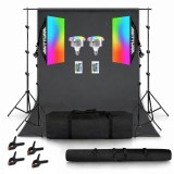 Cumpara ieftin Set studio iluminare cu 2 softbox, 2 becuri LED RGB 45W, black screen, clame pentru panza, geanta transport
