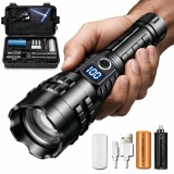 Lanterna LED profesionala cu zoom, Linomag&reg;, Baterie 5000mAh, USB-C, 5 moduri iluminare, Impermeabila IP67, Display digital, Functie power bank, Negru