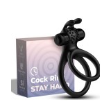Inel cu vibratii pentru penis, Armony, dublu, model rabbit, silicon, negru