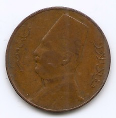 Egipt 1 Millieme 1935 - Fuad (left) Bronz, 23 mm KM-344 (1)