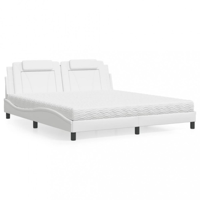 vidaXL Pat, Viana, cu saltea, alb, 180x200 cm, piele ecologică 3208811