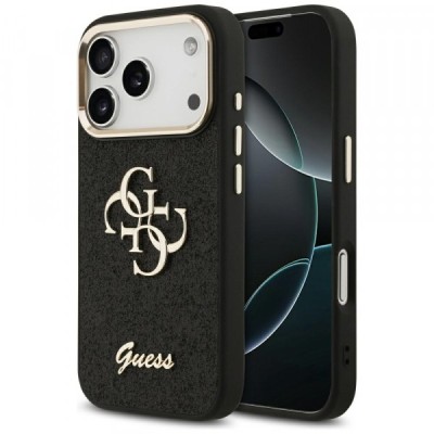 Husa pentru Apple iPhone 17 Pro, Guess, Fixed Glitter Big 4G Metal Frame, Neagra foto