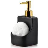 Dozator de Sapun cu Recipient pentru Burete si Burete Inclus Ceramic Negru 400 ml Handy KitchenServ