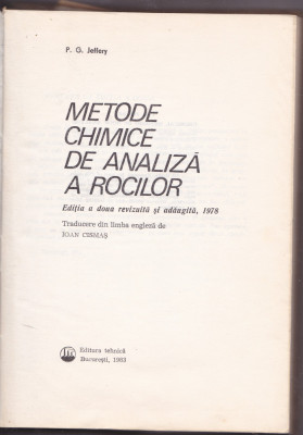 METODE CHIMICE DE ANALIZA A ROCILOR de P.G. JEFFERY , 1983 foto
