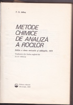 METODE CHIMICE DE ANALIZA A ROCILOR de P.G. JEFFERY , 1983 foto