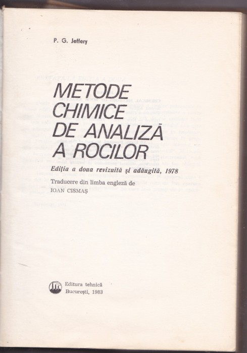 METODE CHIMICE DE ANALIZA A ROCILOR de P.G. JEFFERY , 1983