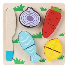 Set Jucării Lemn, Model Legume și Pește, Multicolor, 5 Piese, 18x18 cm