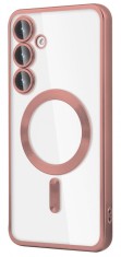 Husa Luxury tip MagSafe compatibila cu Samsung Galaxy S24 Plus, protectie camera, Margini colorate, Roz
