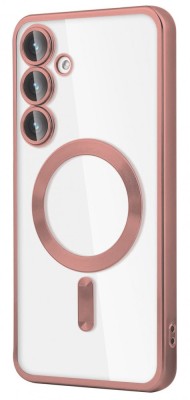 Husa Luxury tip MagSafe compatibila cu Samsung Galaxy S24 Plus, protectie camera, Margini colorate, Roz foto