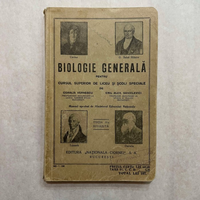 Coralia Vernescu - Biologie generala - Pentru cursul superior de liceu si scoli speciale - 1938 - Ed. II