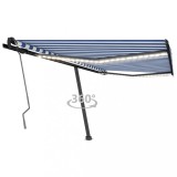 vidaXL Copertină retractabilă manual cu LED, albastru&amp;alb, 450x350 cm