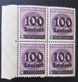 Germania Reich-ul German 1923 Hiperinflație Supratipar 100 Tausend Mark Violet cu Margine de Coală Bloc de 4 Neștampilat - OREF1