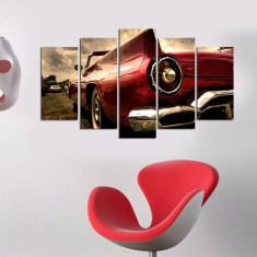 Tablou MDF ( 5 buc ) Corvette Rosu, Multicolor, 60x110 cm