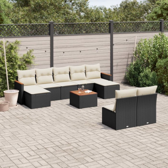 Gossi set canapele de gradina cu perne, 10 piese, negru, poliratan