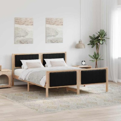 vidaXL Cadru de pat Maro și negru 150 x 200 cm Lemn masiv de pin 3394315 foto