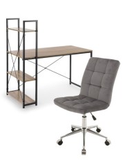 Set birou cu rafturi HM Narvik B1, cadru metalic, PAL melaminat, 120x64x120 cm, stejar sonoma/negru si scaun stofa tip catifea SL Q020, inaltime regla