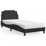 Cumpara ieftin Pat cu saltea, negru, 90x200 cm, piele ecologică