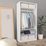 Șifonier Alb 100x50x200 cm vidaXL Lemn Prelucrat Dulap Haine Dormitor cu Rafturi și Bară Umerașe