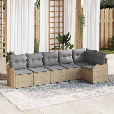 vidaXL Set de canapele pentru grădină cu pernă 6 pcs Bej Rattan poli 3345720 foto