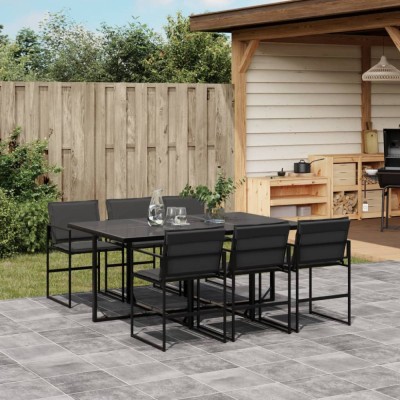 vidaXL Set mobilier de grădină, 7 piese, cu perne, negru, textilenă 3295074 foto