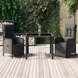 vidaXL Set mobilier de grădină cu perne, 3 piese, negru, poliratan 3185059