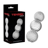 Masturbator manual JAMYJOB Tensek Lux 2, cu texturi diverse pentru stimulare intensă, din TPE Ultraskyn, transparent