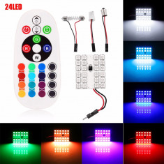 Set Placute LED T10 SOFIT 24 SMD Lumina Ambientala Auto, Multicolora RGB cu Telecomanda si Intensitate Reglabila foto