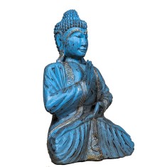 Statueta din lemn pictat manual Teaching Buddha Turquoise, M