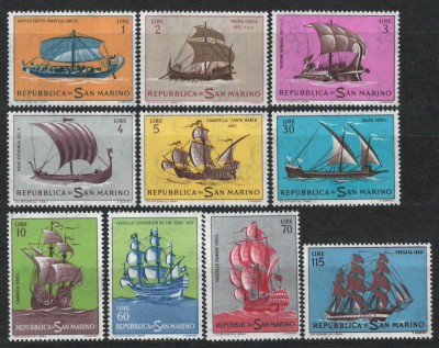 San Marino 1963 Mi 750/59 MNH - Nave vechi cu panze, corabii foto