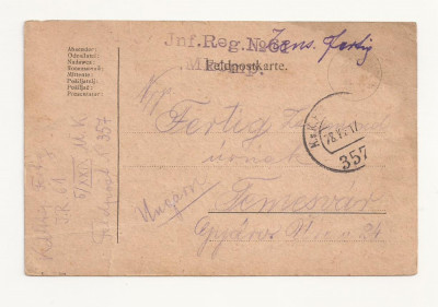 D2 Carte Postala Militara k.u.k. Imperiul Austro-Ungar ,1917, Temesvar foto