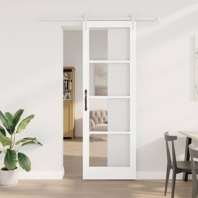 Set Ușă Glisantă cu Accesorii Alb 78x232 cm Lemn Masiv Pin foto