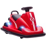 AIYAPLAY Autoscooter pentru copii, rotativ la 360&deg;, volan, lumini LED, funcție muzică, 3-8 ani, Roșu | Aosom Romania