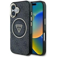Husa iPhone 16 originala Guess IML Metal Glitter 4G Circle Triangle MagSafe, negru, GUHMP16SHG4PRTGK foto