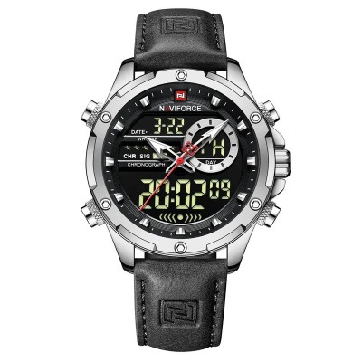 Ceas barbati Naviforce Cronograf Casual Analog Digital Quartz Piele Negru foto