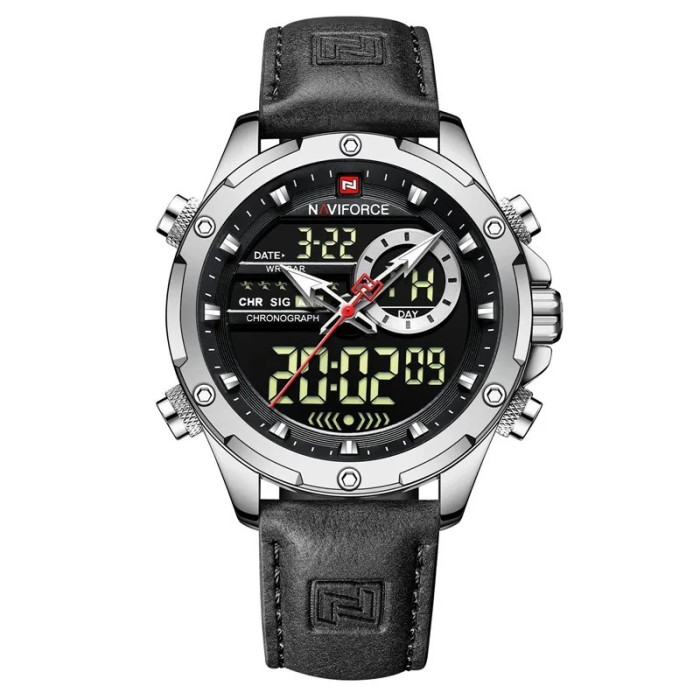 Ceas barbati Naviforce Cronograf Casual Analog Digital Quartz Piele Negru