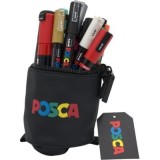 Penar Stand UP, negru cu fermoar, set 18 markere - Posca