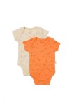 Cumpara ieftin Set 2 body-uri Printed, BabyCosy, 50% modal+50% bumbac, Stone/Apricot (Marime: 0-3 Luni)