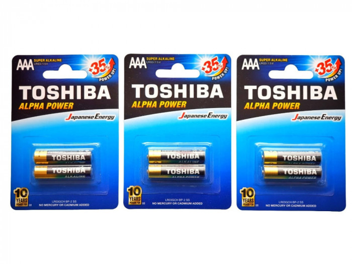 Set 6 Baterii Super Alkaline AAA, LR03, 1.5V, Toshiba Alpha Power